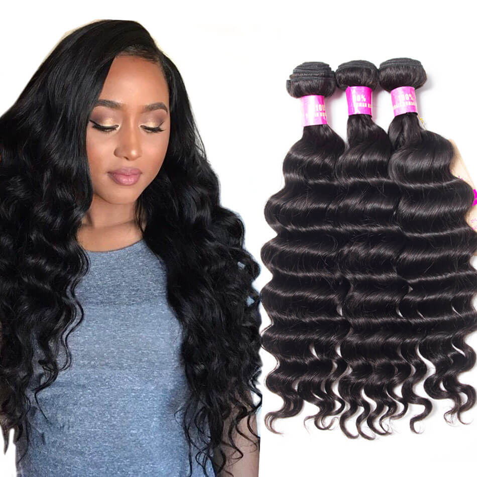 Brazilian Virgin Hair Loose Deep Wave 3 Bundles 100% Virgin Hair Bundles Loose Deep Curly Weave Human Hair
