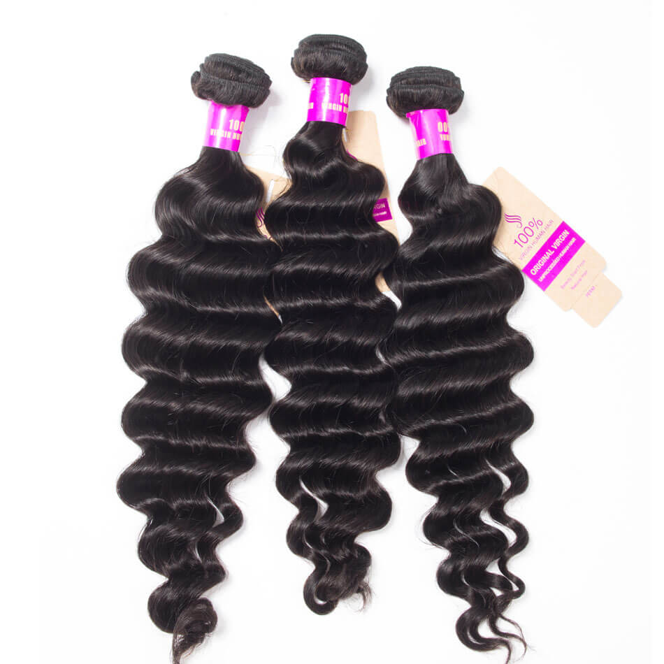 Brazilian Loose Deep 3 Bundles with 5×5 Lace Closure for Full Head Sale