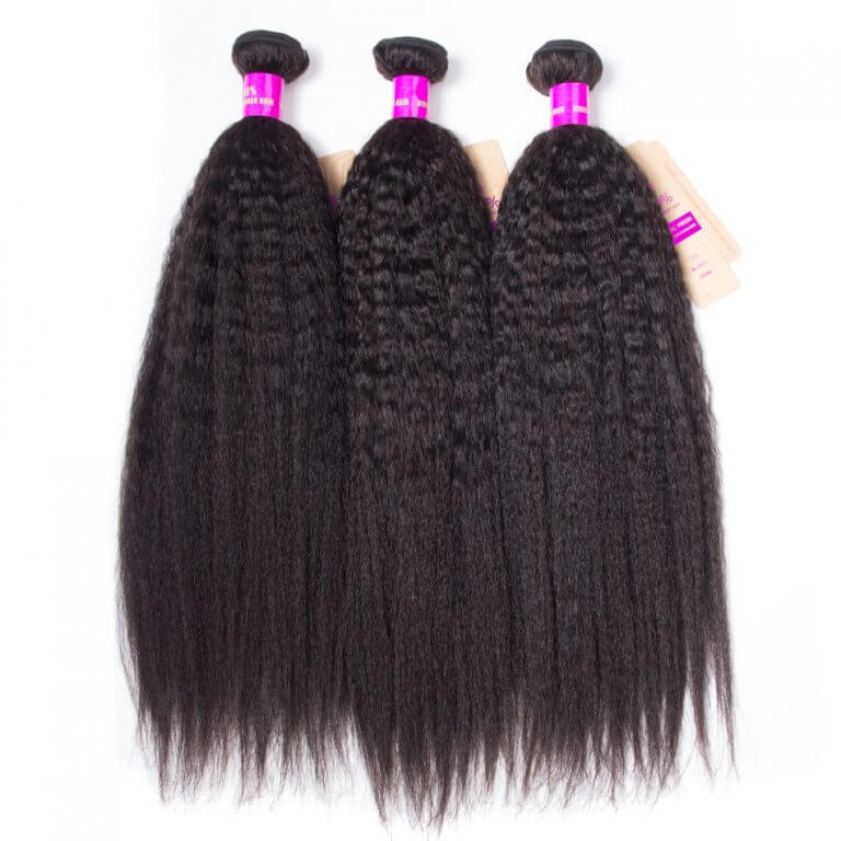 Curlymuse Kinky Straight Hair Brazilian Virgin Hair 3 Bundles High Quality Virgin Human Hair Yaki Straight Hair