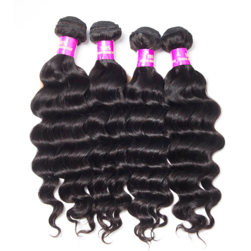 Virgin Hair 4 Bundles With Frontal Loose Deep Wave Brazilian Human Hair Weave Bundles With Frontal