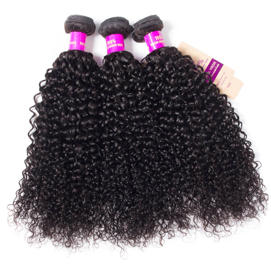 Curly Weave Human Hair 3 Bundle with 13x4 HD Lace Frontal Closure