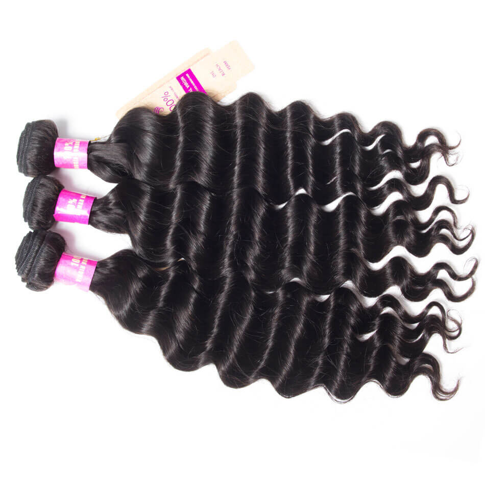 Loose Deep Virgin Human Hair 3 Bundles with 13x4 HD Lace Frontal