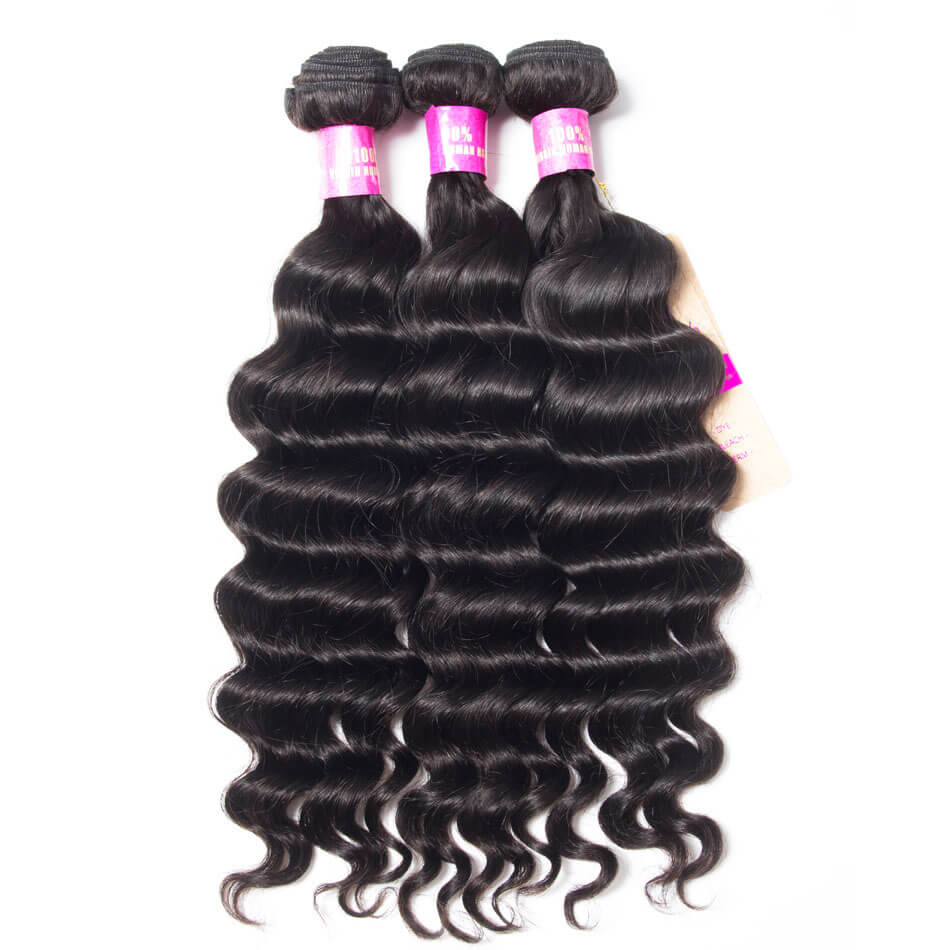 Loose Deep Virgin Human Hair 3 Bundles with 13x4 HD Lace Frontal
