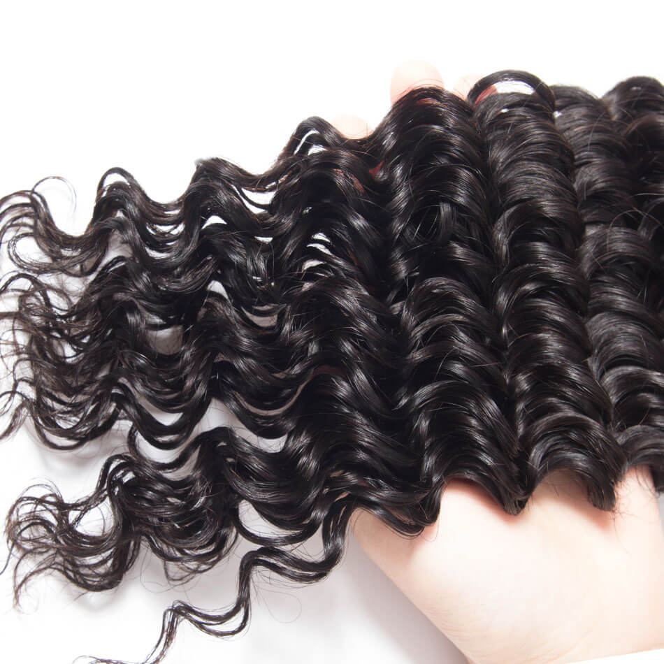 Brazilian Deep Wave 3 Bundles with 5x5 HD Lace Closure