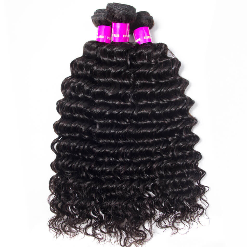 Deep Curly Hair Brazilian Hair Weave 4 Bundles Brazilian Deep Wave Virgin Hair Bundles Deal 1b# Natual Color