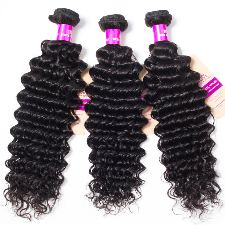 Deep Wave Hair 3 Bundles with 13x4 HD Lace Frontal for Full Head