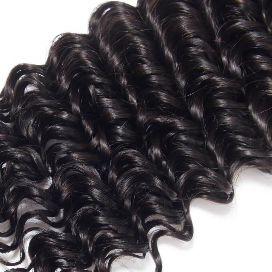 Deep Curly Hair Brazilian Hair Weave 4 Bundles Brazilian Deep Wave Virgin Hair Bundles Deal 1b# Natual Color