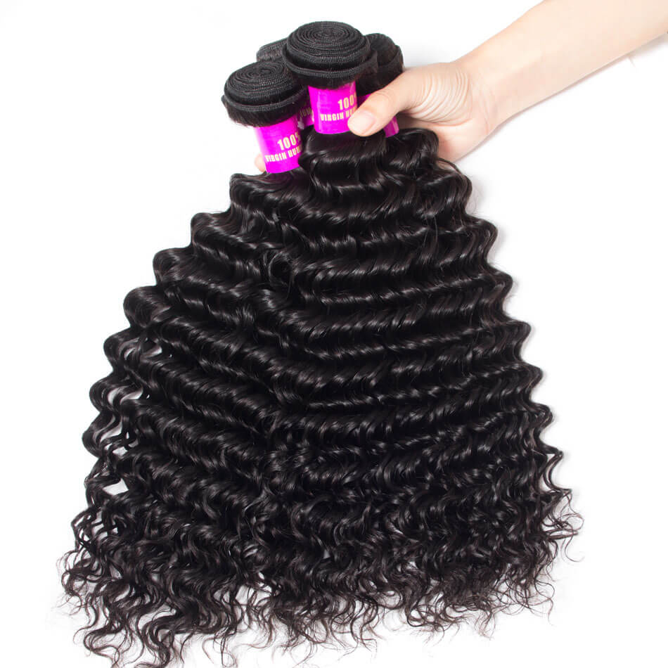 Brazilian Deep Wave With Closure Curlymuse Hair 4 Bundles Human Hair Bundles With Closure Deep Wave Curly