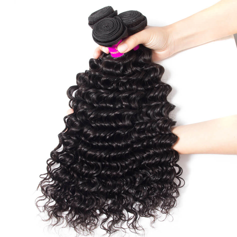 Brazilian Deep Wave Bundles with 360 Frontal for Full Head Virgin Human Hair