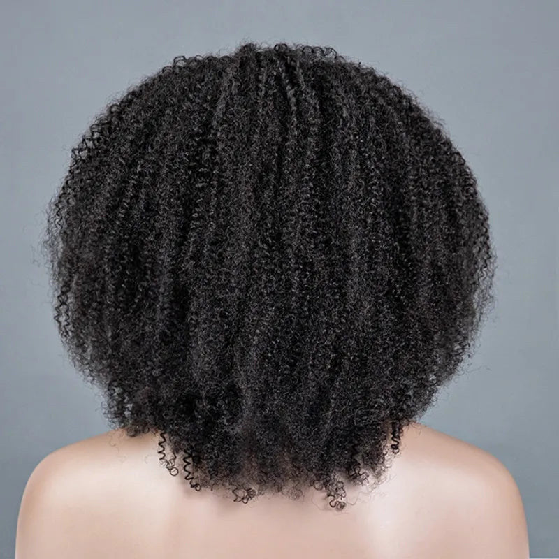 Medium Salt And Pepper Afro Curly Human Hair 3 In 1 Half Wig Ready To Go Wig For Older Women
