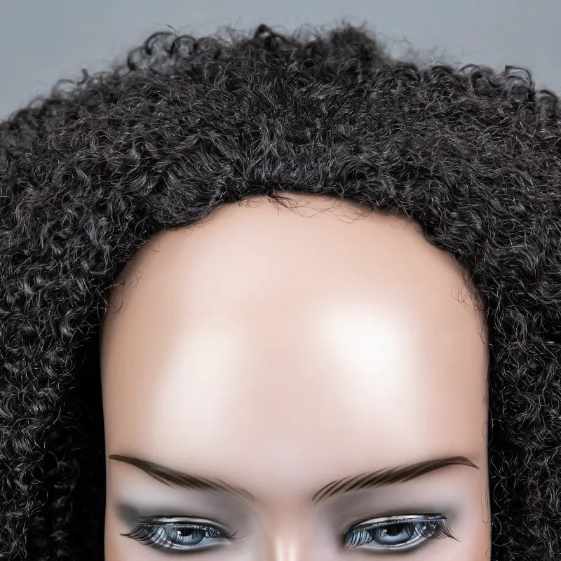 Medium Salt And Pepper Afro Curly Human Hair 3 In 1 Half Wig Ready To Go Wig For Older Women