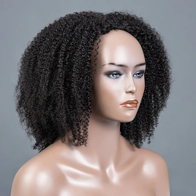 Medium Salt And Pepper Afro Curly Human Hair 3 In 1 Half Wig Ready To Go Wig For Older Women