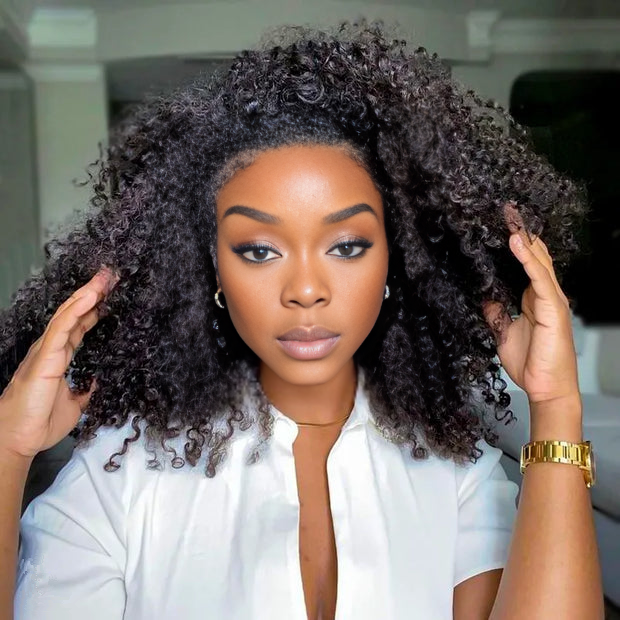 Medium Salt And Pepper Afro Curly Human Hair 3 In 1 Half Wig Ready To Go Wig For Older Women