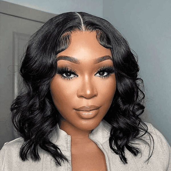 Curlymuse Loose Wave Short Bob Wig Wear Go Pre-Bleached Knots Glueless Pre-Cut 6x5 Lace Wig