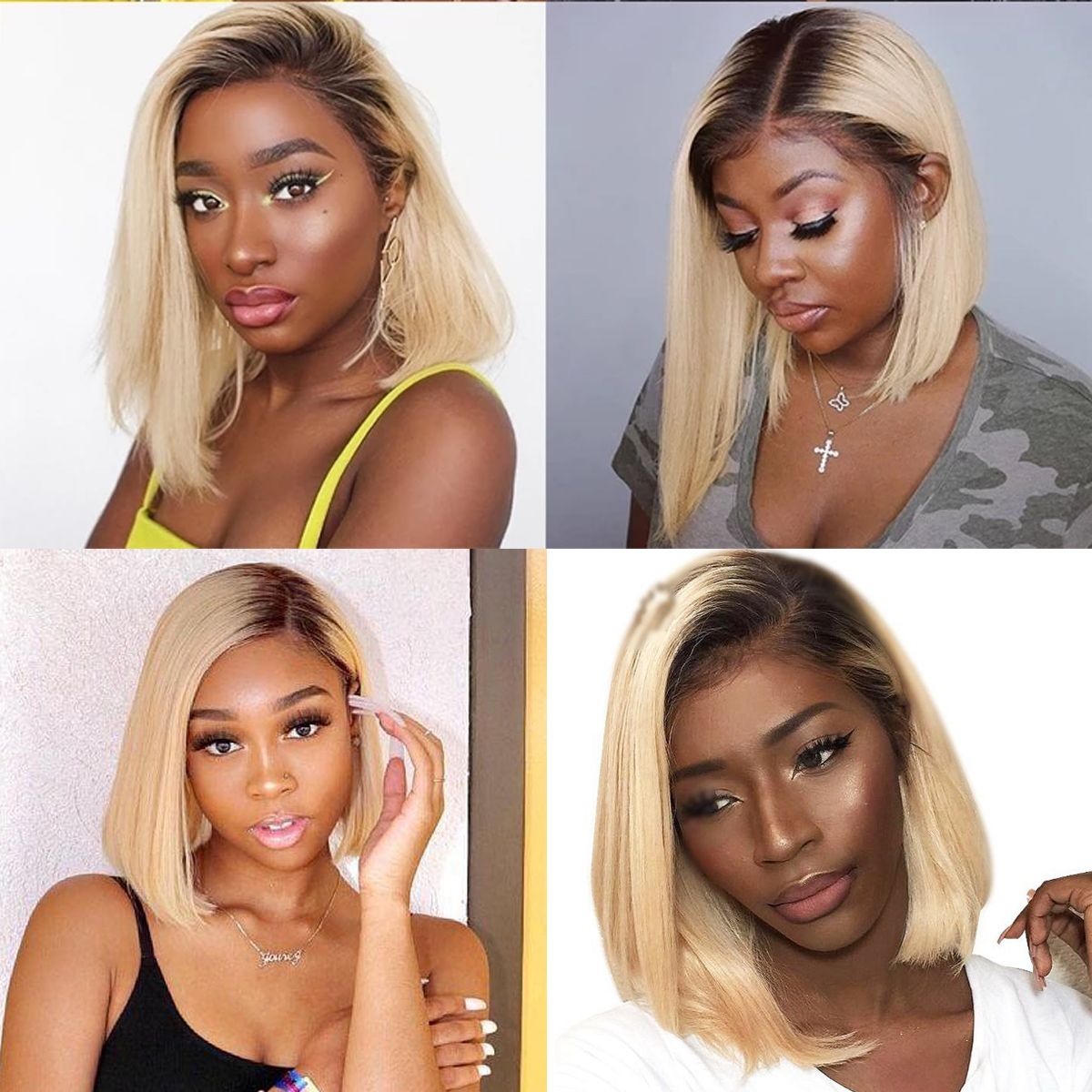 Short Bob Wigs Blonde Wig With Dark Roots Straight Hair 13x4 Lace Front Wigs