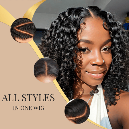 Curlymuse Water Wave Short Bob Wigs Glueless 6x5 13x4 HD Lace Front Wigs Easy Install