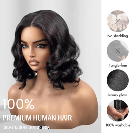 Curlymuse Loose Wave Short Bob Wig Wear Go Pre-Bleached Knots Glueless Pre-Cut 6x5 Lace Wig
