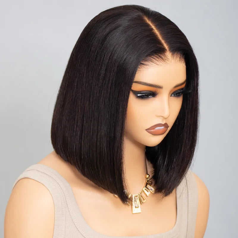 Curlymuse Straight Human Hair 13x4 HD Lace Front Short Bob Wigs