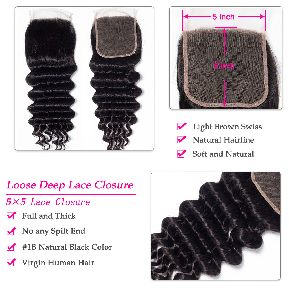 5x5 Loose Deep Wave Lace Closure