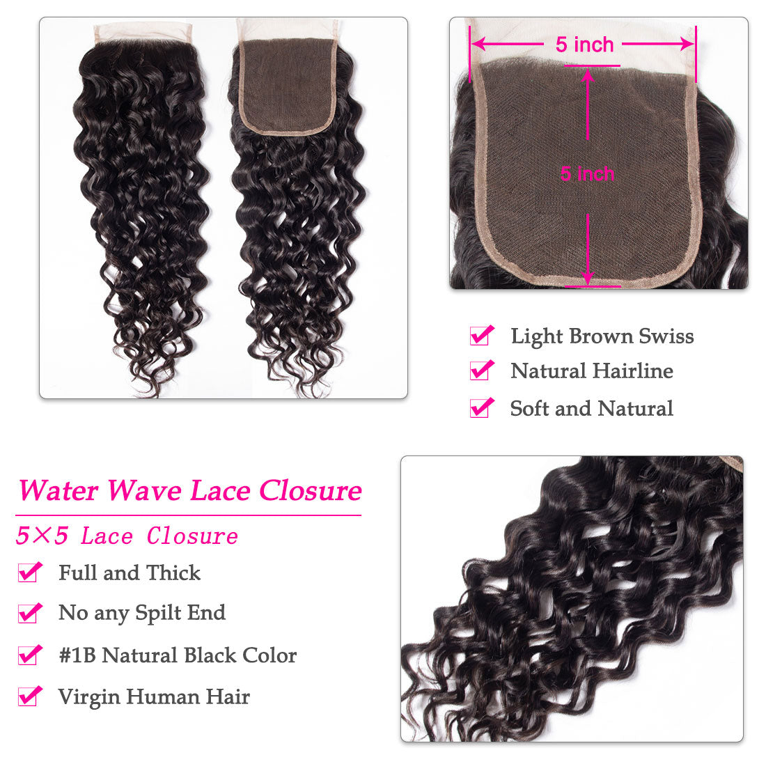 Brazilian Water Wave 3 Bundles with 5×5 Lace Closure Virgin Hair Deals