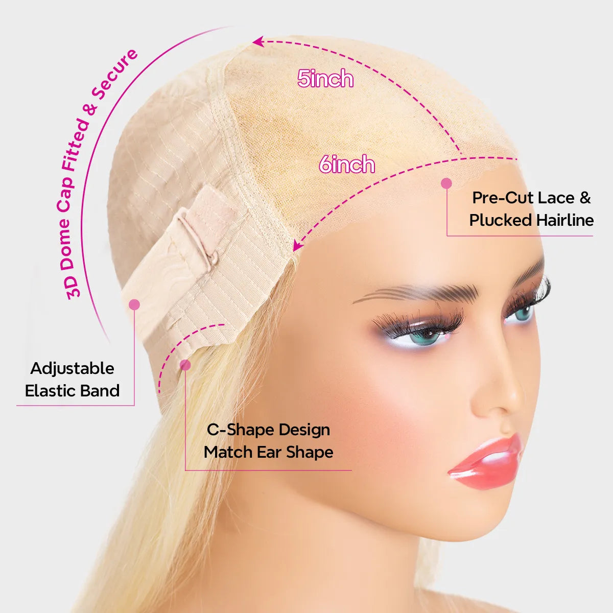 Glueless Blonde Wig With Curtain Bangs Pre-Cut 6x5 Lace & Bleached Knots