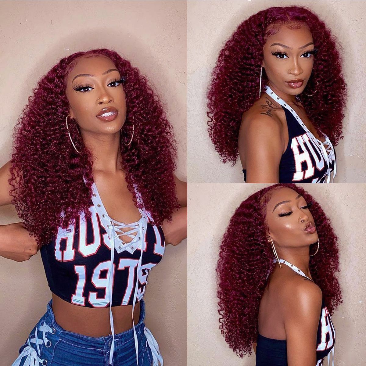 99J Burgundy Red Curly Wave 6x5 13x4 Undetectable HD Lace Front Wig