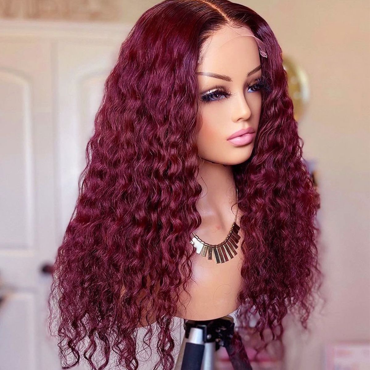 99J Burgundy Red Deep Wave 6x5 13x4 Lace Front Wig High 180% Density