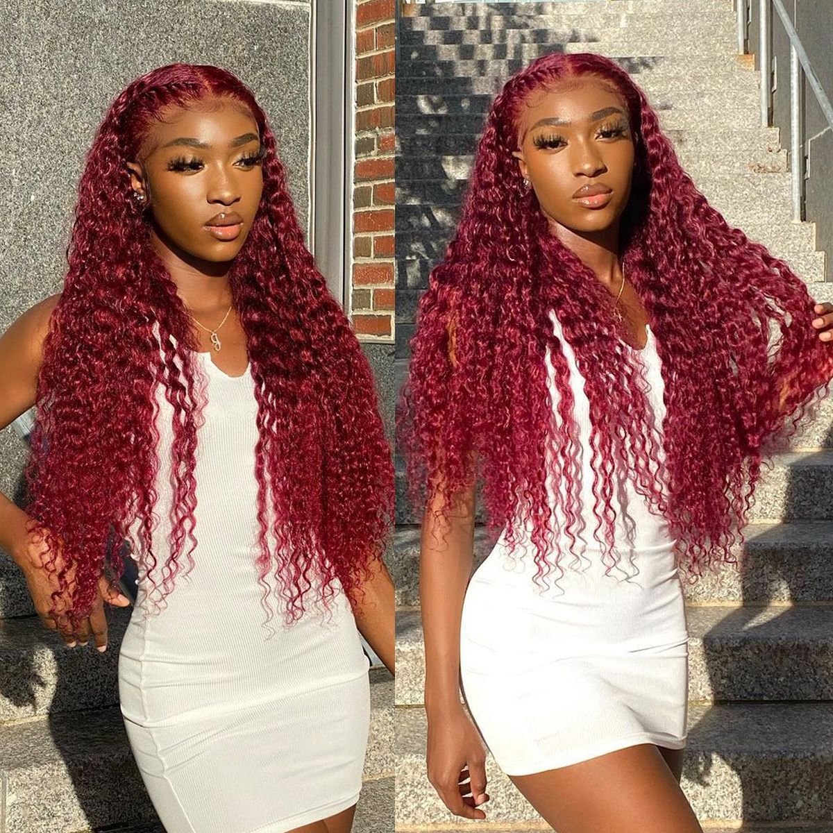 99J Burgundy Red Deep Wave 6x5 13x4 Lace Front Wig High 180% Density