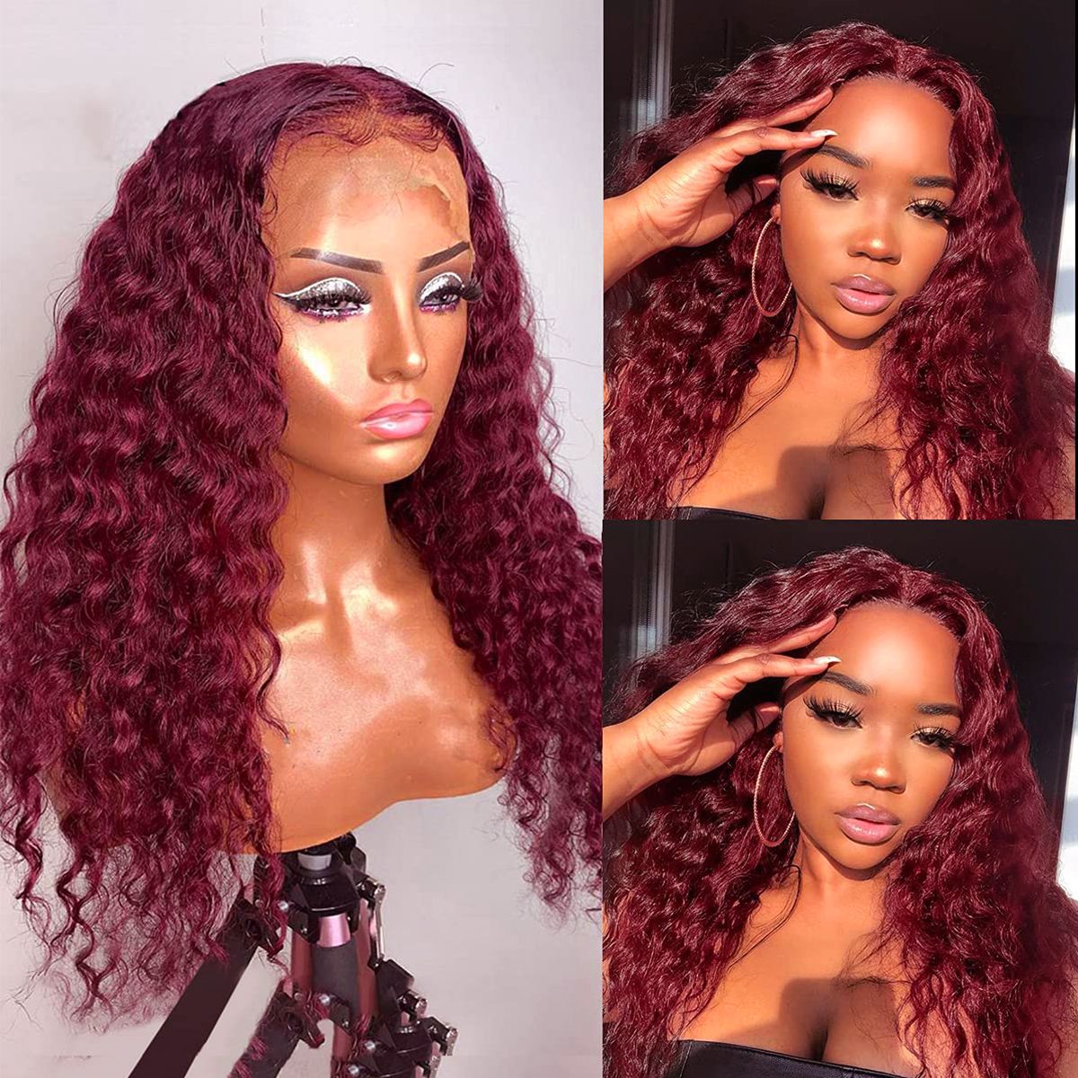 99J Burgundy Red Deep Wave 6x5 13x4 Lace Front Wig High 180% Density