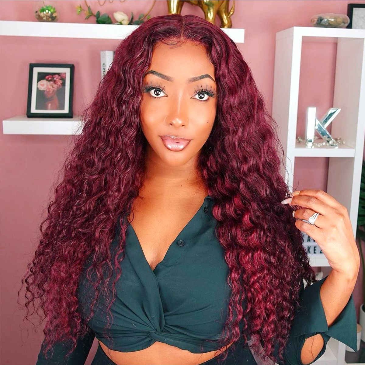 99J Burgundy Red Deep Wave 6x5 13x4 Lace Front Wig High 180% Density