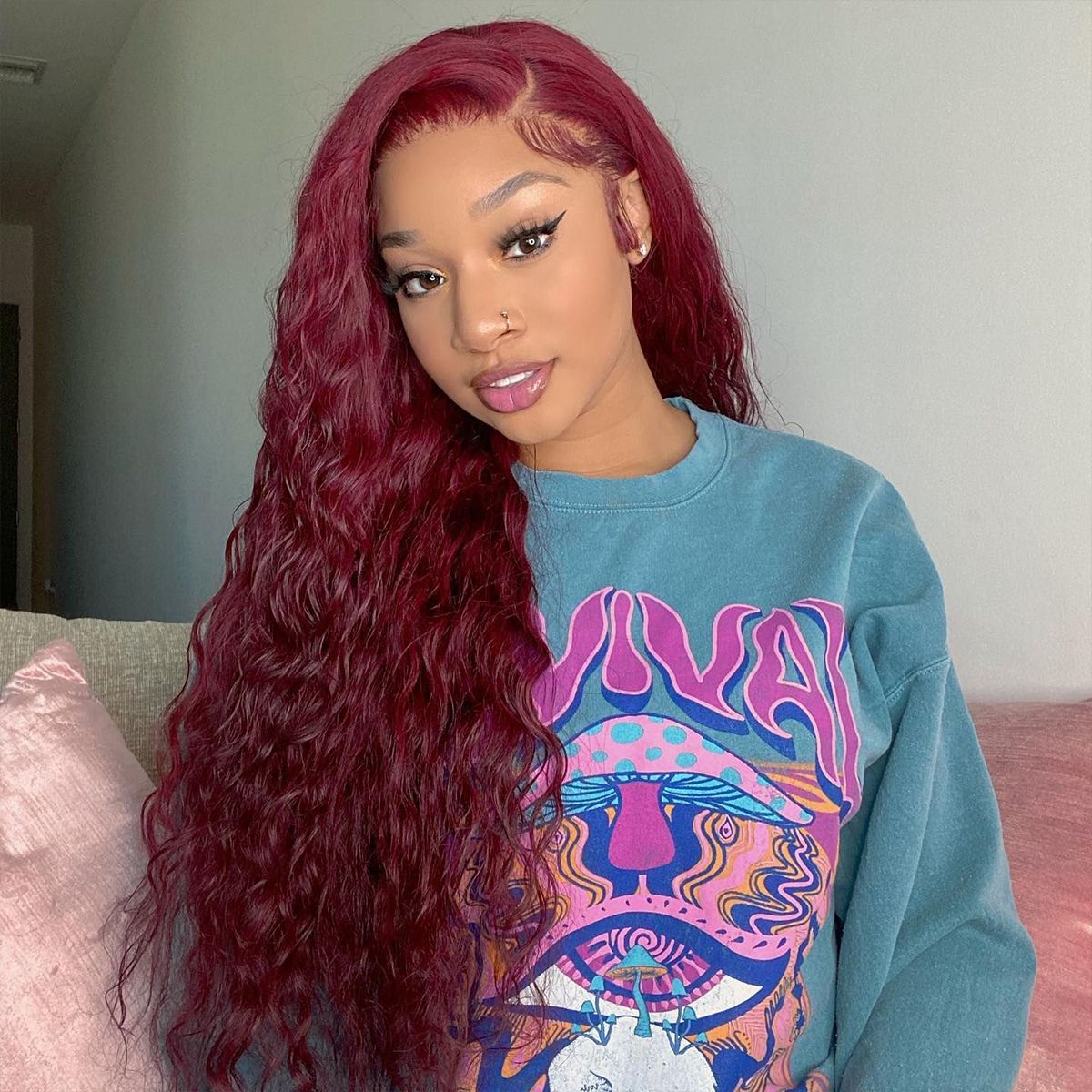 99J Burgundy Color Water Wave 6x5 13x4 Lace Front Wig 180% Density