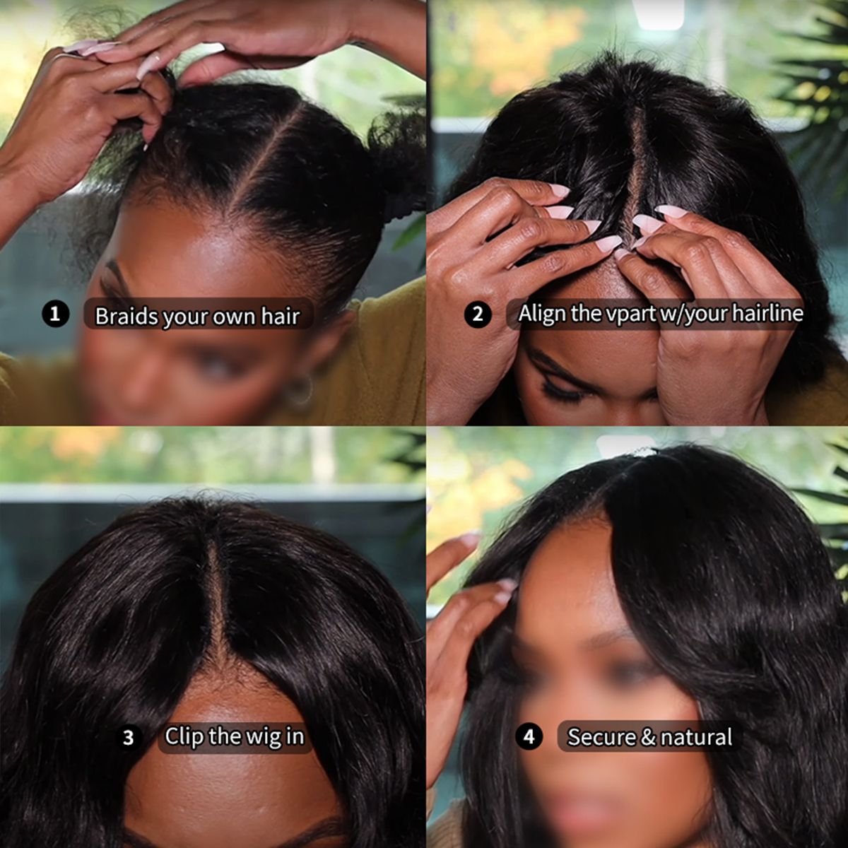 No Glue No Leave Out Kinky straight V Part Human Hair Wigs