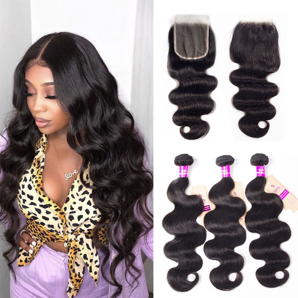 Brazilian Body Wave Bundles with 5x5 HD Lace Closure