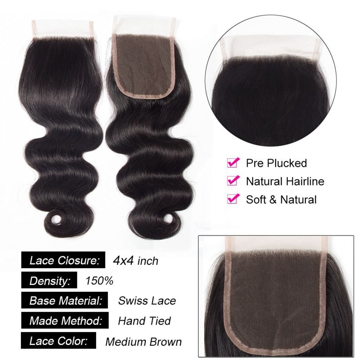 Tinashe Hair 4*4 Lace Closure Brazilian Body Wave Human Hair Closure Lace Hair Extensions