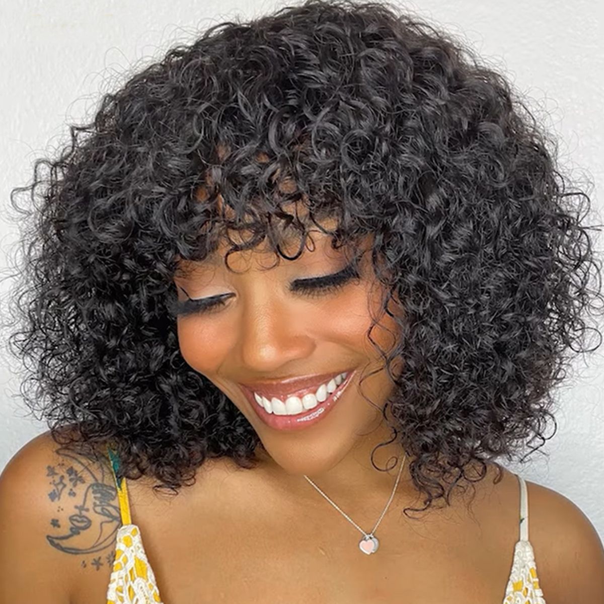 Glueless Short Curly Human Hair Bob Wig Machine Made