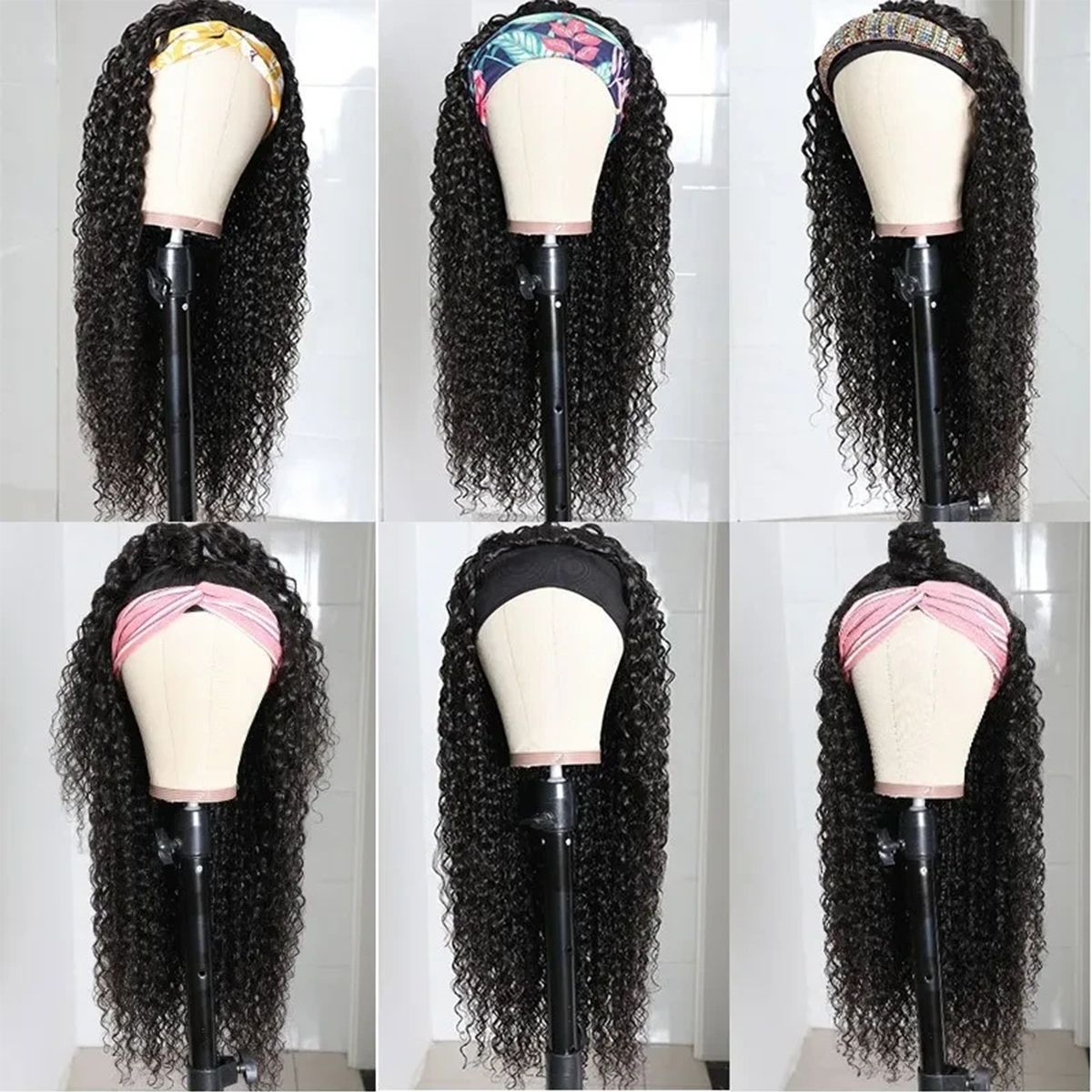Kinky Curly Headband Hair Wig 180% Glueless Wig Put On & Go