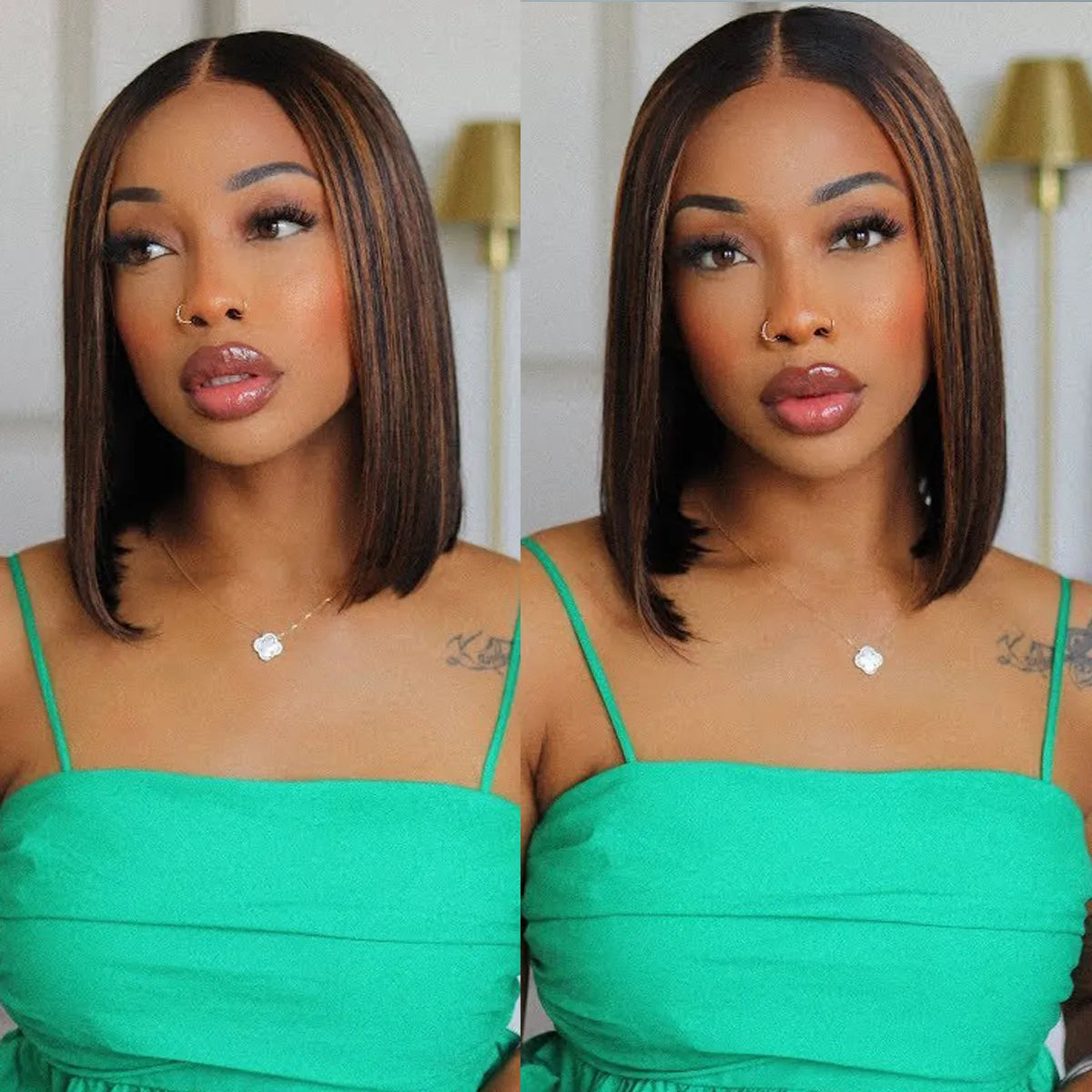 Glueless Highlight Straight Bob Wig Human Hair 6x5 Lace Wig Bleached Knots