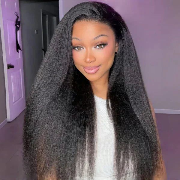 Kinky Straight 13x4 HD Lace Frontal Wig Seamless Blend Human Hair Wig