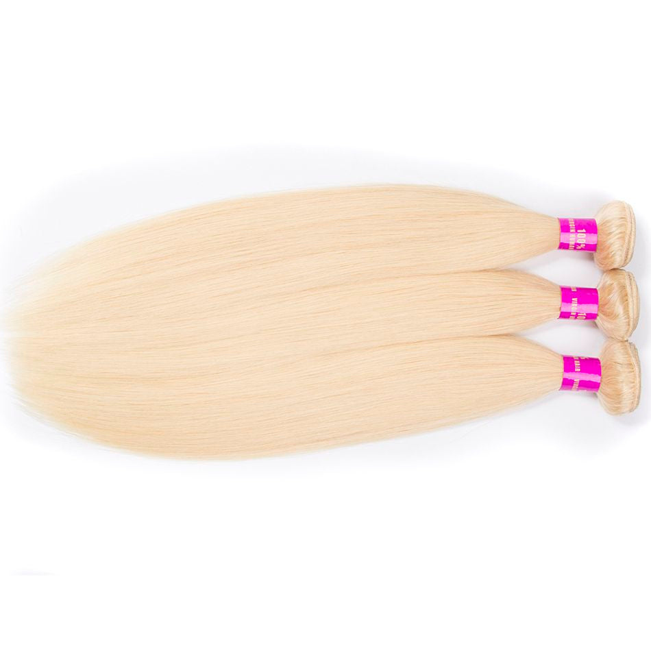 Curlymuse Hair Blonde Hair Bundles With Frontal Brazilian 3 Bundle Straight Hair With Frontal Lace Closure