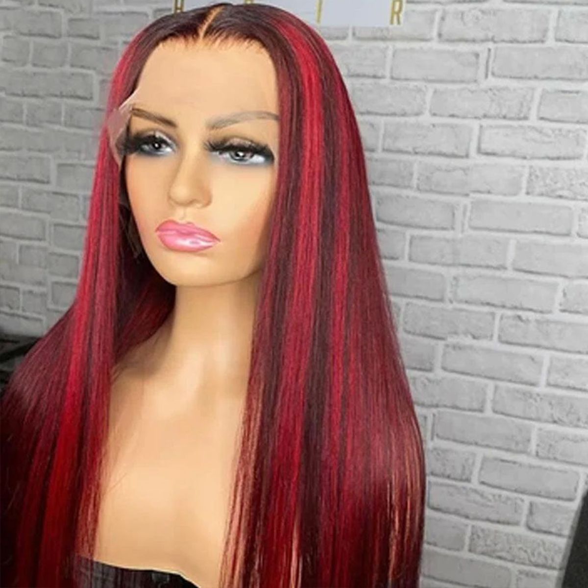 Dark Burgundy With Red Highlights Straight 13x4 HD Lace Frontal Wigs