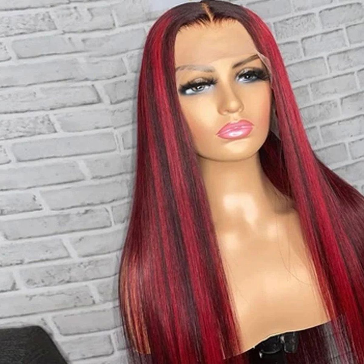 Dark Burgundy With Red Highlights Straight 13x4 HD Lace Frontal Wigs