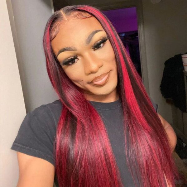 Dark Burgundy With Red Highlights Straight 13x4 HD Lace Frontal Wigs
