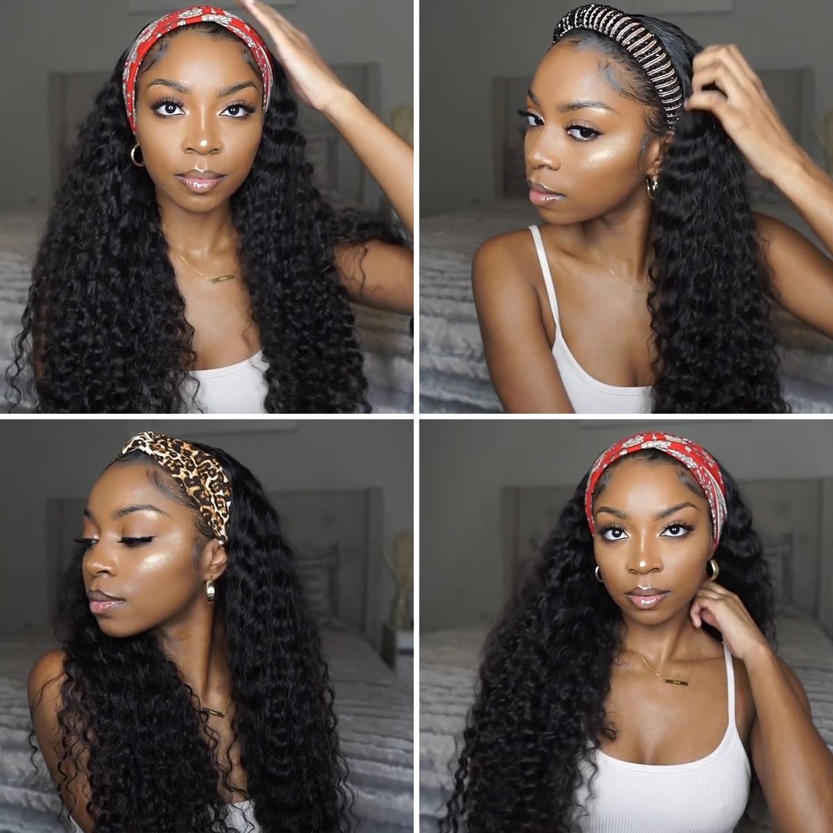 Deep Wave Headband Wig Glueless Human Hair Wigs No Glue No Gel
