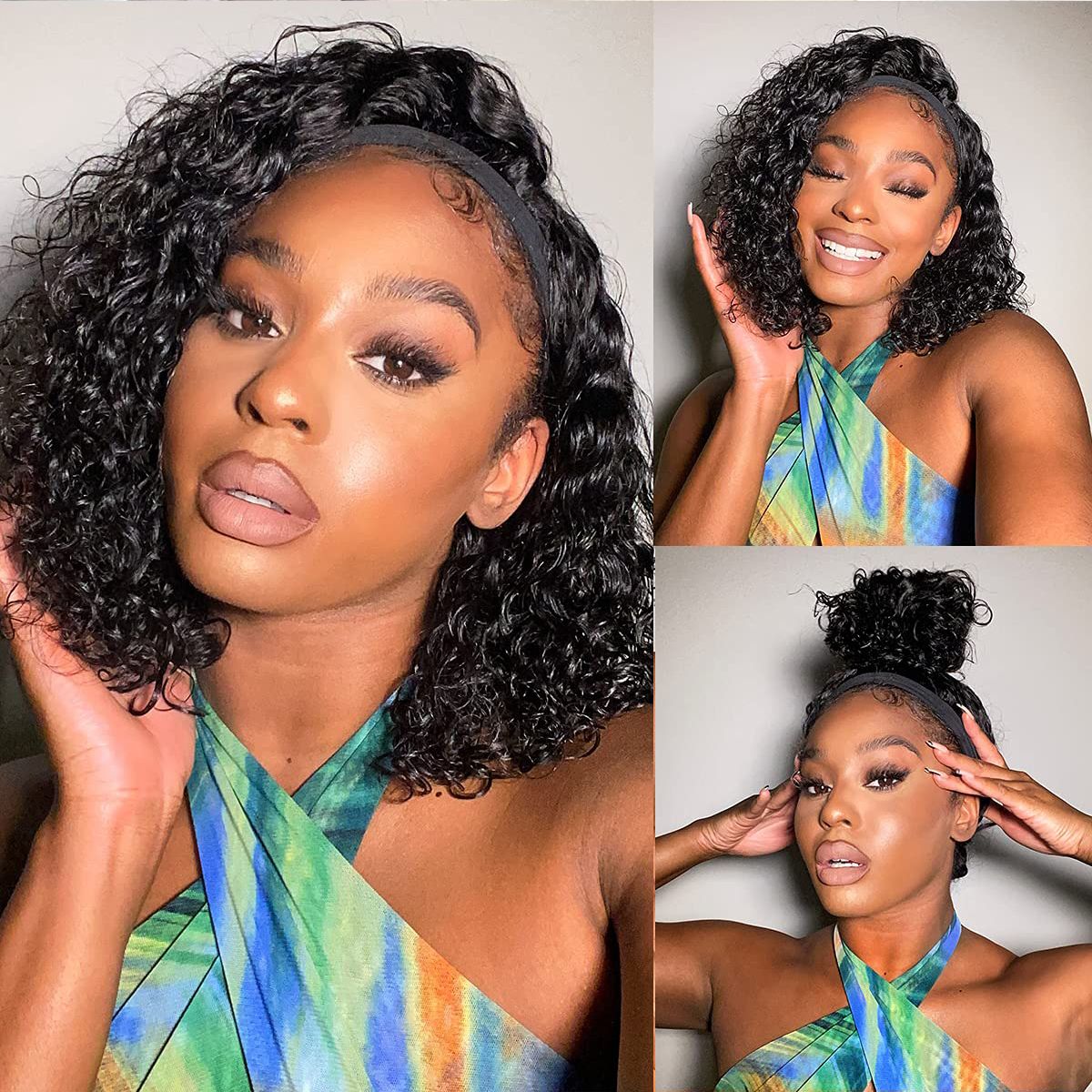 Headband Wig Deep Wave Shoulder Length Wig