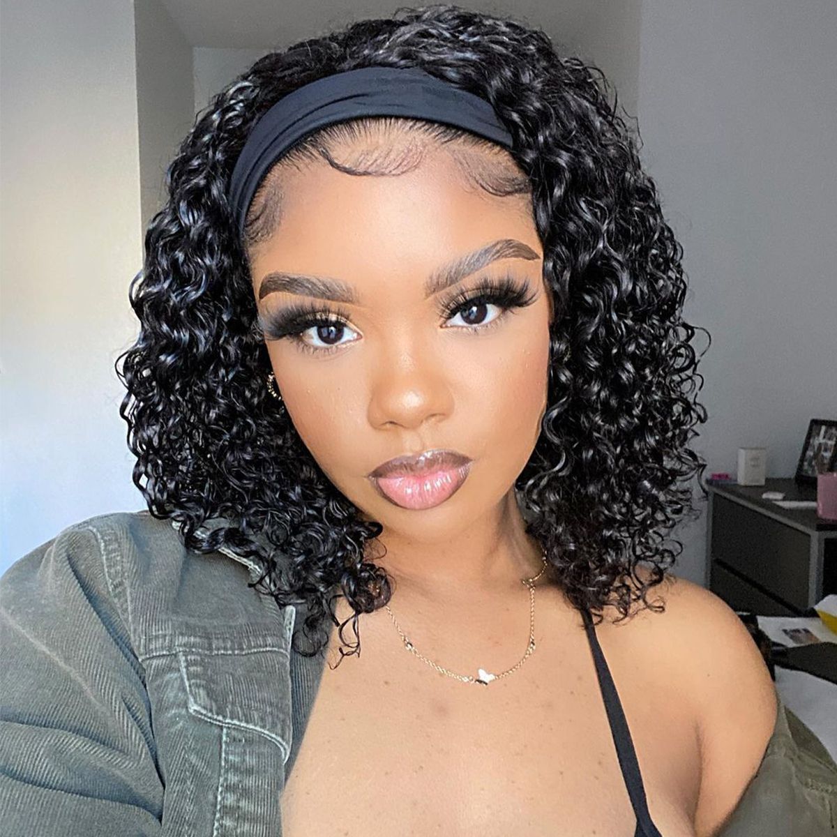 Headband Wig Deep Wave Shoulder Length Wig