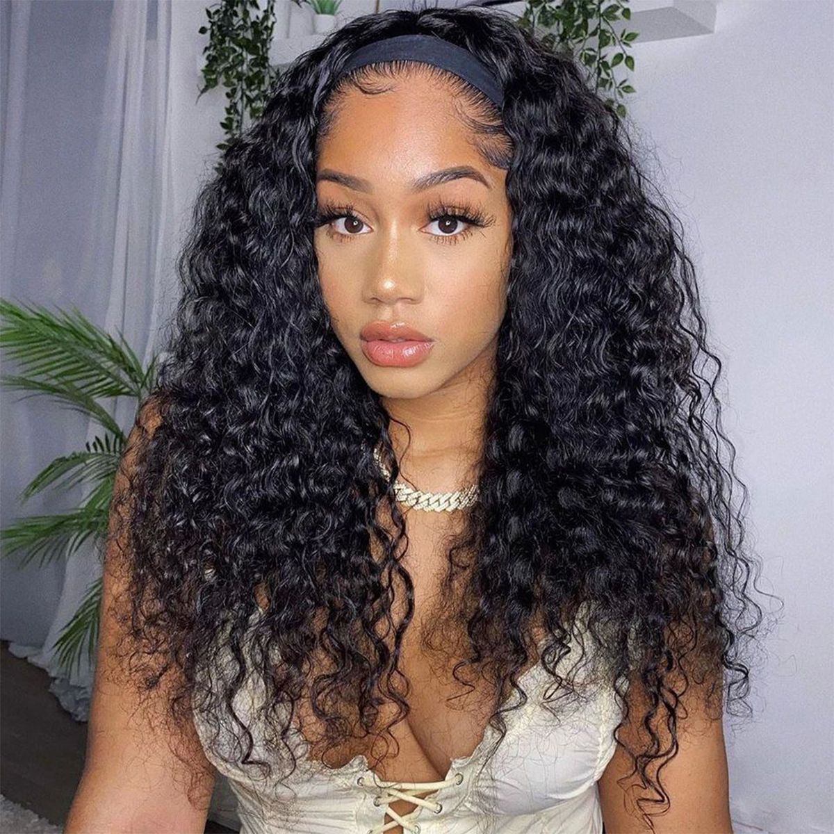 Deep Wave Headband Wig Glueless Human Hair Wigs No Glue No Gel