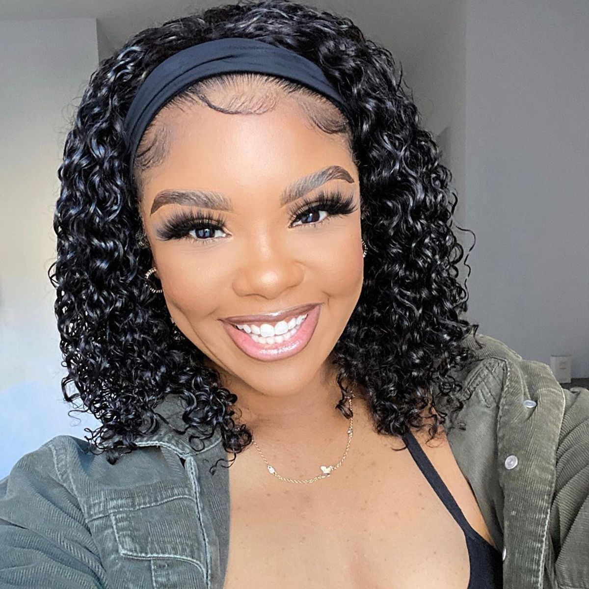 Headband Wig Deep Wave Shoulder Length Wig