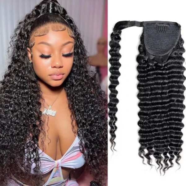 Human Hair Ponytail Extensions Wrap Around Clip in Hair