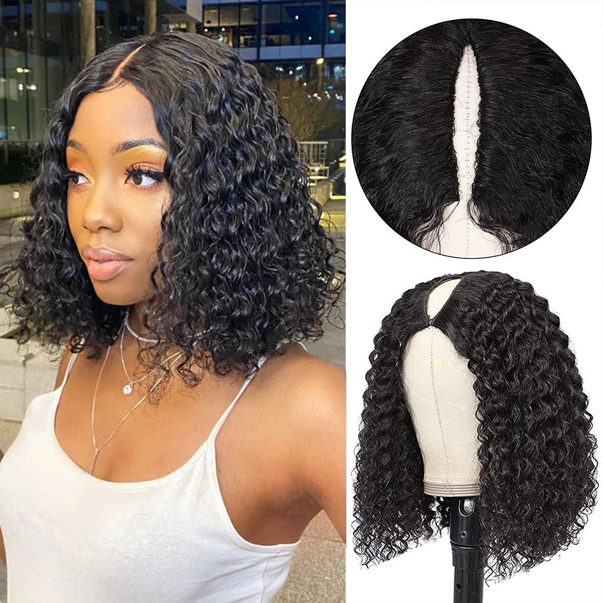 Deep Wave V Part Bob Wigs Human Hair Wig Quick Install