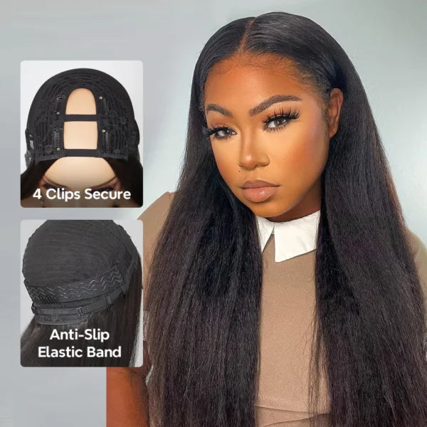 Kinky Straight Hair U Part Wigs Human Hair Wig Glueless Install 180%